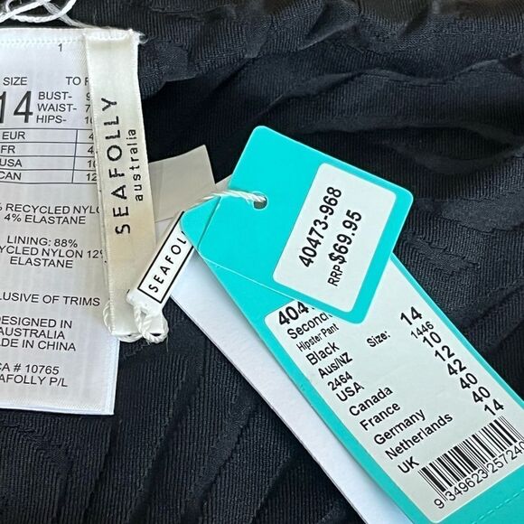 Seafolly Australia Women’s Black Hipster Second Wave Swim Bottoms, Size 10, NWT - Picture 7 of 10